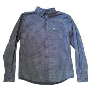 Cinch Boys’ Blue Print Button Down Long Sleeve Shirt Western Size XXL 16-18